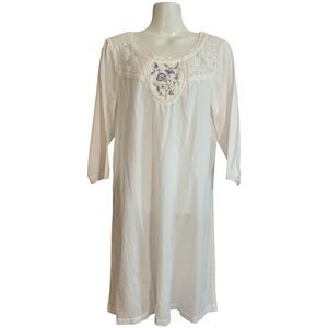 APRIL CORNELL White Cotton Midi Nightdress Gown Nighty Size M Embroidered Floral
